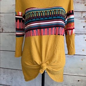 Lilypad 3/4 sleeve Mustard Aztec top